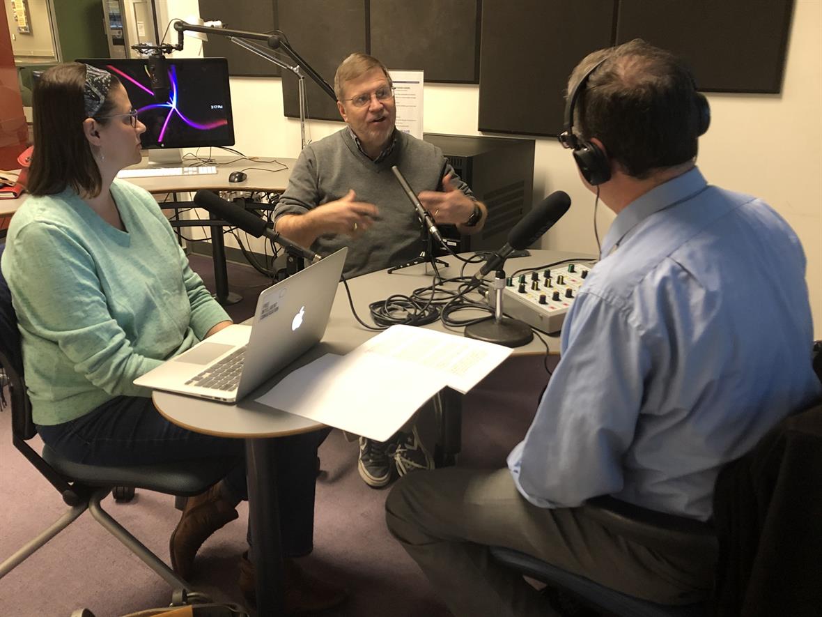​Delaware Public Media News Editor Tom Byrne (right) talked to University of Delaware professors Lindsay Hoffman (left) and David Redlawsk (center) about the electability of Democratic presidential candidates and the 2020 Iowa Democratic caucuses, which aired on Delaware Public's The Green on November 8, 2019.