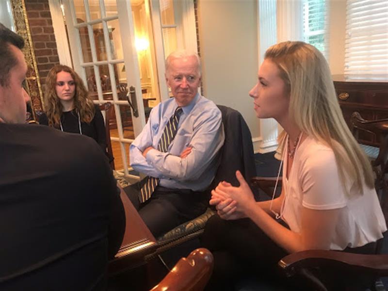 President Joe Biden met with University of Delaware senior Sarah Fritz and her fellow National Agenda students following his National Agenda speaking engagement on October 17, 2017.