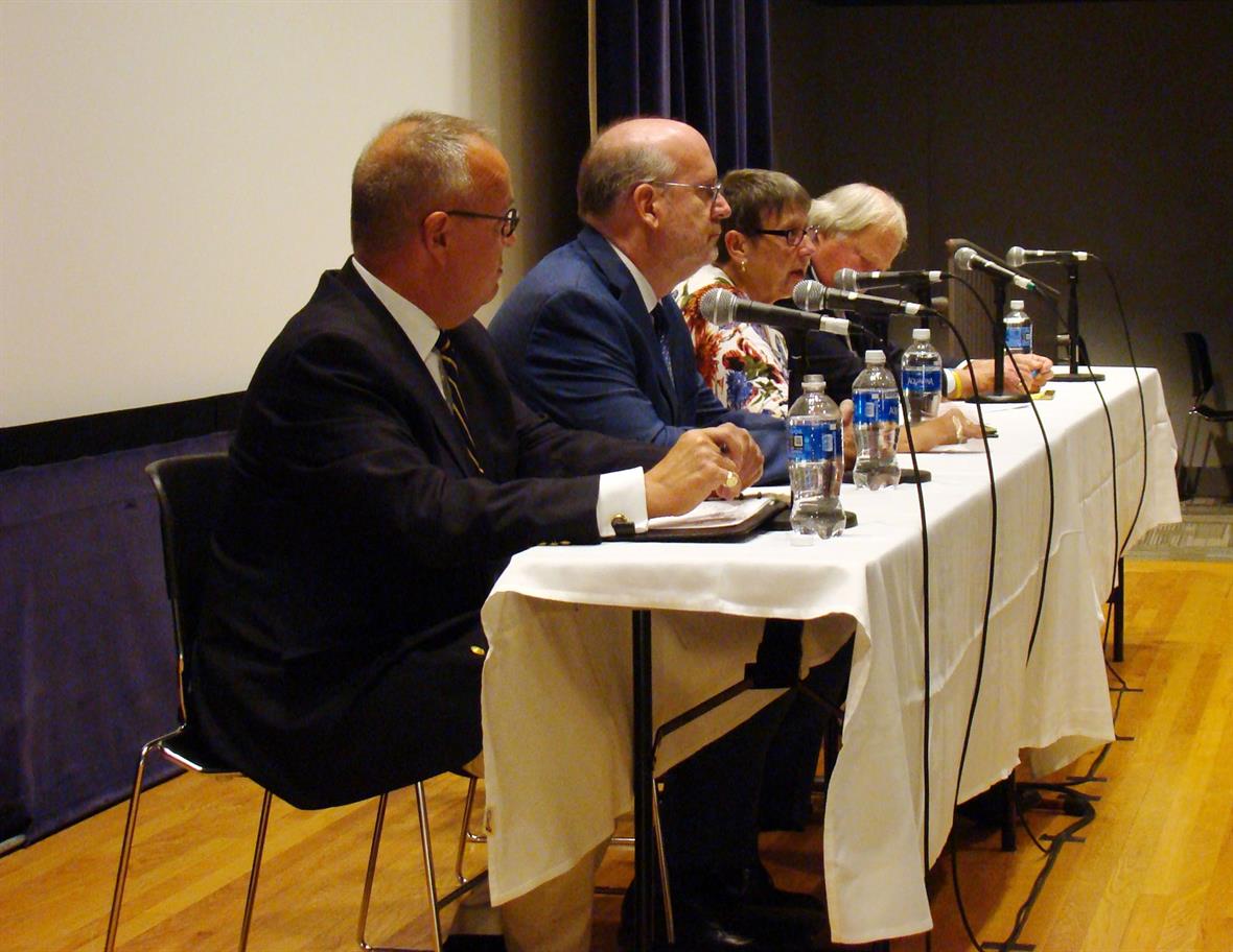 Constitution panel on September 19, 2019 at University of Delaware's Trabant Theatre with Jonathan Russ, Eric Rise, Madeline Dunn, and Edward Freel (moderator).